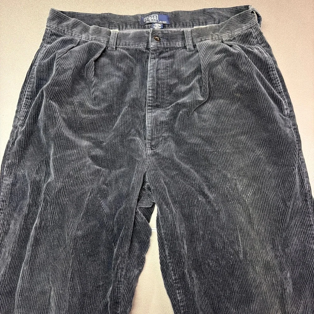 Polo Ralph Lauren Cords Gray Corduroy Pants Men's 34x30 Pleated Classic Fit